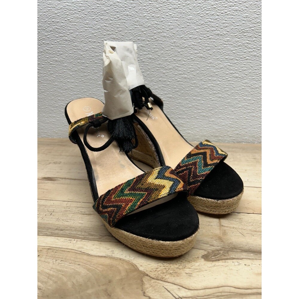 Nature Breeze Wedge Sandals Cork Platform Ancle Wrap Women's Shoes Size: 9
